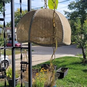 Woven 70s White/ Tan Hanging Lamp Shade